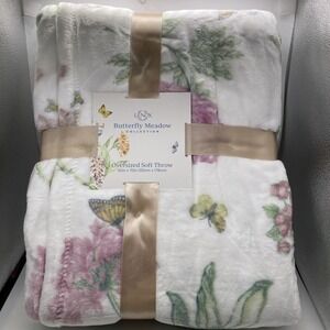 Lenox Butterfly Meadow Bloom Pink Oversized Throw 60" X 70" New w/ Tags